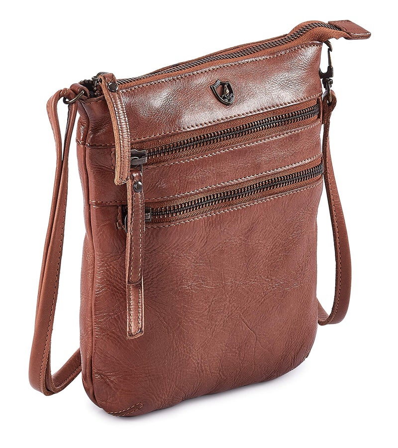Cochoa Crossbody Sling Bag for Women Small Real Leather Purse Vintage Travel Crossover Shoulder Bag Handmade (Cognac Washed Vintage) - Image 1